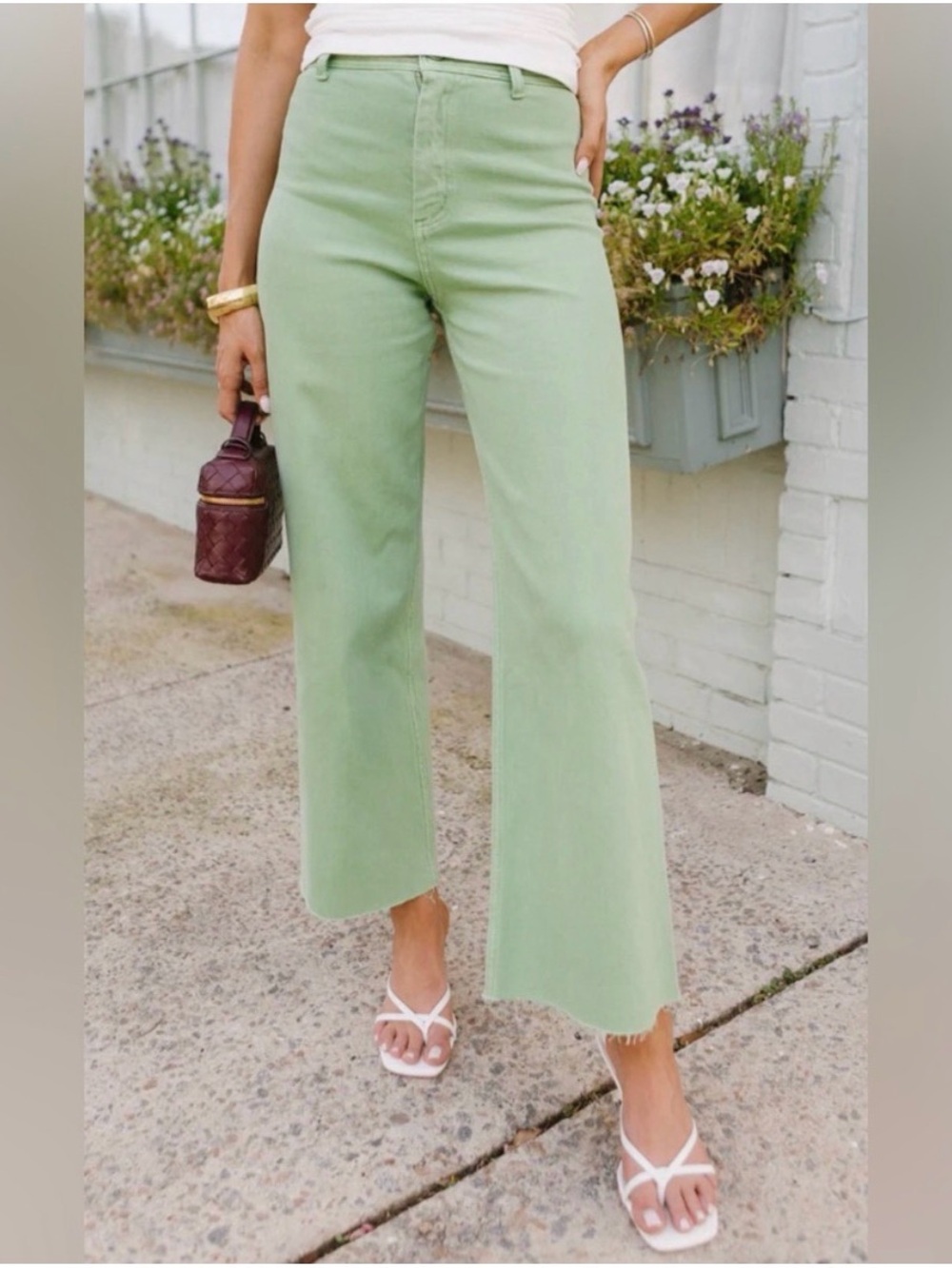 vestique Light Green Wide Leg Jeans